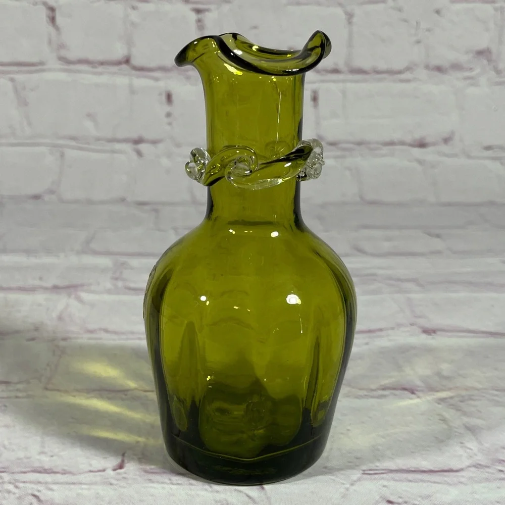 Vintage Pilgrim Hand Blown Green Glass Vase
